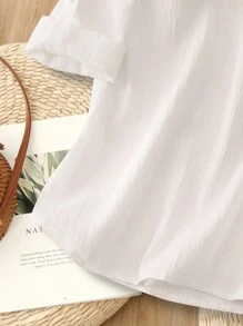 Rusticease 女款V領素色紋理面料休閒夏季襯衫 白色V領女裝上衣 女款亞麻襯衫 白色女裝上衣 秋季女裝 商務休閒女款鈕扣襯衫 女款鈕扣襯衫 女款夏季襯衫 V領女裝上衣 秋季女裝 秋季女裝 秋季女款 - 白色 - 查看 3