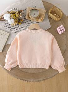 SHEIN New Fashionable Versatile Cute Floral Young Girl Cardigan Sweater With Flower Applique Fall Winter - Coral Pink - View 2