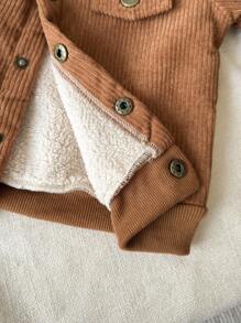 SHEIN 男婴 0-3 岁休闲翻盖口袋保暖内衬夹克，适合秋冬季