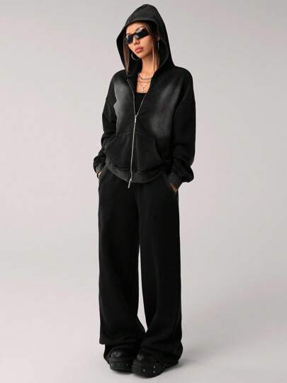 SHEIN ICON ルーズストリートウェアスタイル ダメージフーディーとパンツ 2点セット