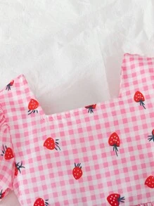 SHEIN Elladie kids 女童甜美纯色泡泡袖连衣裙，可拆卸蝴蝶结，夏季休闲度假装