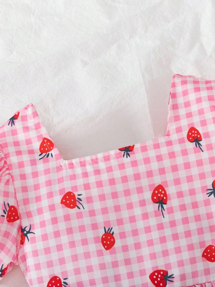 SHEIN Elladie kids Vestido de niña de unicolor dulce con mangas abullonadas y moño desmontable, ropa casual de vacaciones para el verano - Rosa - Añade 4