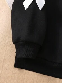 秋冬款少女休闲可爱甜美圆领蝴蝶结袖黑色卫衣 - 黑色 - 查看 4