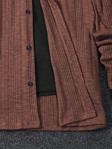 Manfinity Dauomo Men's Casual Solid Color Front Button T-Shirt, Versatile For Summer - Brown - View 3