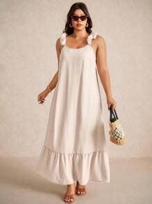 Elaquor Plus Size Casual Floral Lace Strap Loose A-Line Dress,Holiday Outfits For Women - Apricot - View 2