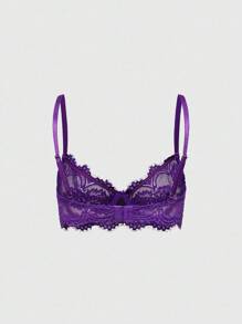 ROMWE Goth 蕾丝花卉刺绣钢圈三角杯文胸 - 紫色 - 查看 2