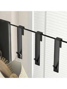 1pc Stainless Steel Shower Door Hook, Bathroom Frameless Glass Shower Door Extended Hook, Heavy Duty Towel Robe Hook - Black - View 3