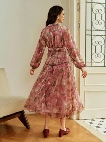 SHEIN Clasi Vestido maxi de vacaciones elegante y relajado con cintura ceñida, nuevo para primavera/otoño 2025, adecuado para citas, salidas, vacaciones, banquetes, fiestas, noches, bodas, festivales de música - Multicolor - Ver 2