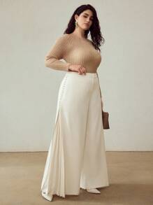 MOTF PREMIUM PLUS SIZE PLEATED WIDE LEG PANTS - Beige - View 1
