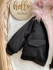 SHEIN 女宝宝可爱百搭保暖内衬连帽毛领夹克，秋冬 - 彩色 - 查看 4