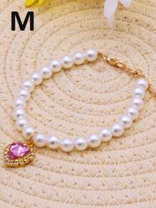 1 pieza Collar de perro y gato blanco con perlas, collar de gatito y collar de perro con forma de pera, accesorios de joyería bonitos con rhinestones con forma de corazón, para boda, fiesta de cumpleaños, cachorro, mascota y collar básico para perro pequeño