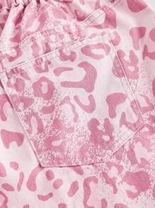 SHEIN MOD 大码女式豹纹口袋宽松阔腿休闲牛仔裤 - 粉色 - 查看 4