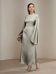 Veilorie 女式纯色圆领喇叭袖优雅连衣裙