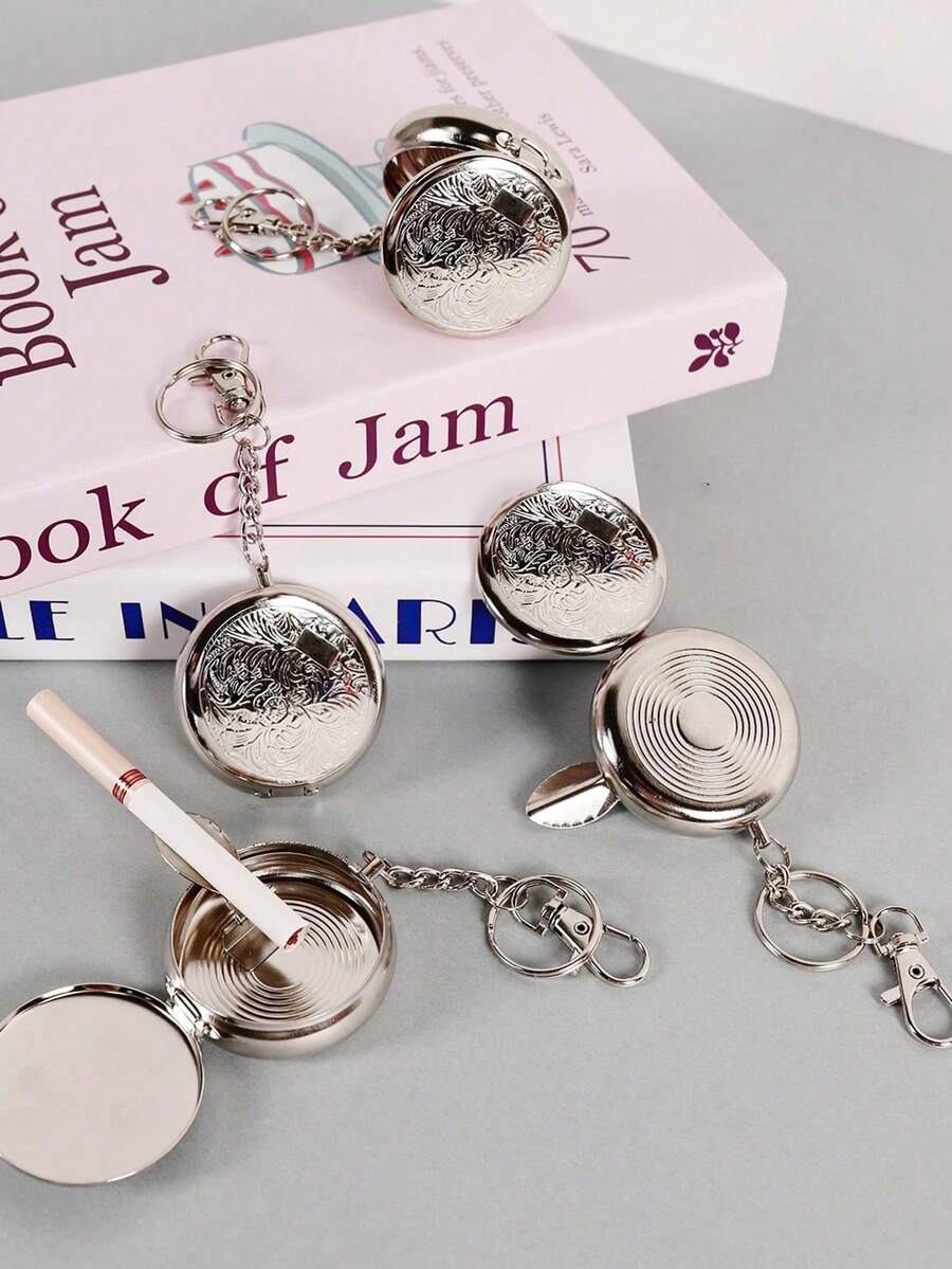 1pc Sunflower/ Wealth Blossom Portable Ashtray, Pocket Watch Style Metal Ashtray, Keychain Style Mini Ashtray