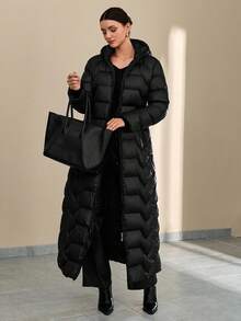 CLARA VERO Women Solid Color Zipper And Pocket Detailed Long Winter Coats - Black - View 3