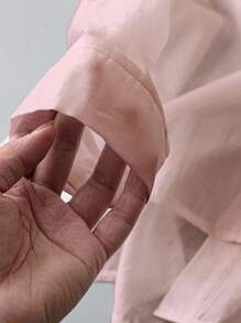 Chiquease 高端休闲度假透明衬衫，带蝴蝶结装饰 - 淺粉色 - 查看 4