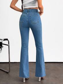 EURMUSE Jeans a vita alta, comodi, a gamba dritta lunga - Blu lavato medio - Visualizzare 6