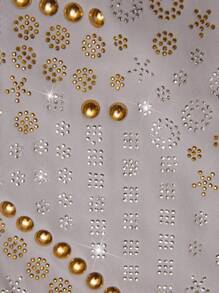 TRNVIE Camiseta corta de mujer con escote en V profundo y adornos de strass - Gris - Ver 7