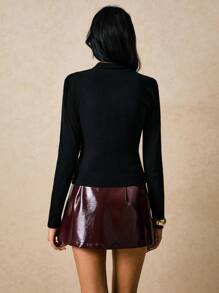 Poéselle Women's T-Shirt Metal Button Decoration Long Sleeve T-Shirt Black T-Shirt Elegant Casual Fashionable Versatile Daily Long Sleeve Slim Fit Women T-Shirt Fall Tops Fall Clothes For Women Fall Dresses For Women Winter Clothes Winter Outfits For Women Winter Clothes Women Going Out Tops Women Y2k Clothes Old Money Outfits Women Basic Tops - Black - View 7