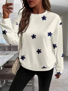 SHEIN LUNE 休闲简约印花图案圆领宽松女式运动衫 - 彩色 - 查看 6