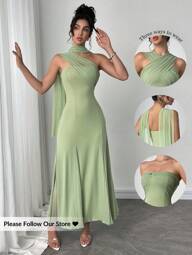 Firerie Women's New Casual Elegant Mint Green Ribbon Backless Dress, There Are Three Ways To Wear It, You Can Match It With Different Outfits, Suitable For Daily Casual Outings, Beach Vacations, Garden Parties And Other Occasions/Pride Outfits Women/Acation Outfits Woman/Birthday Dress/Teacher Outfits For Women