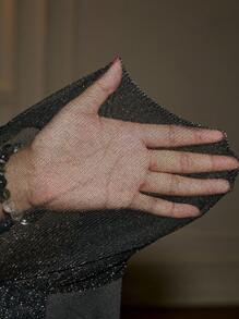 SHEIN Unity 雞心領口網紗拼接金屬亮絲連身背心 - 黑色 - 查看 9