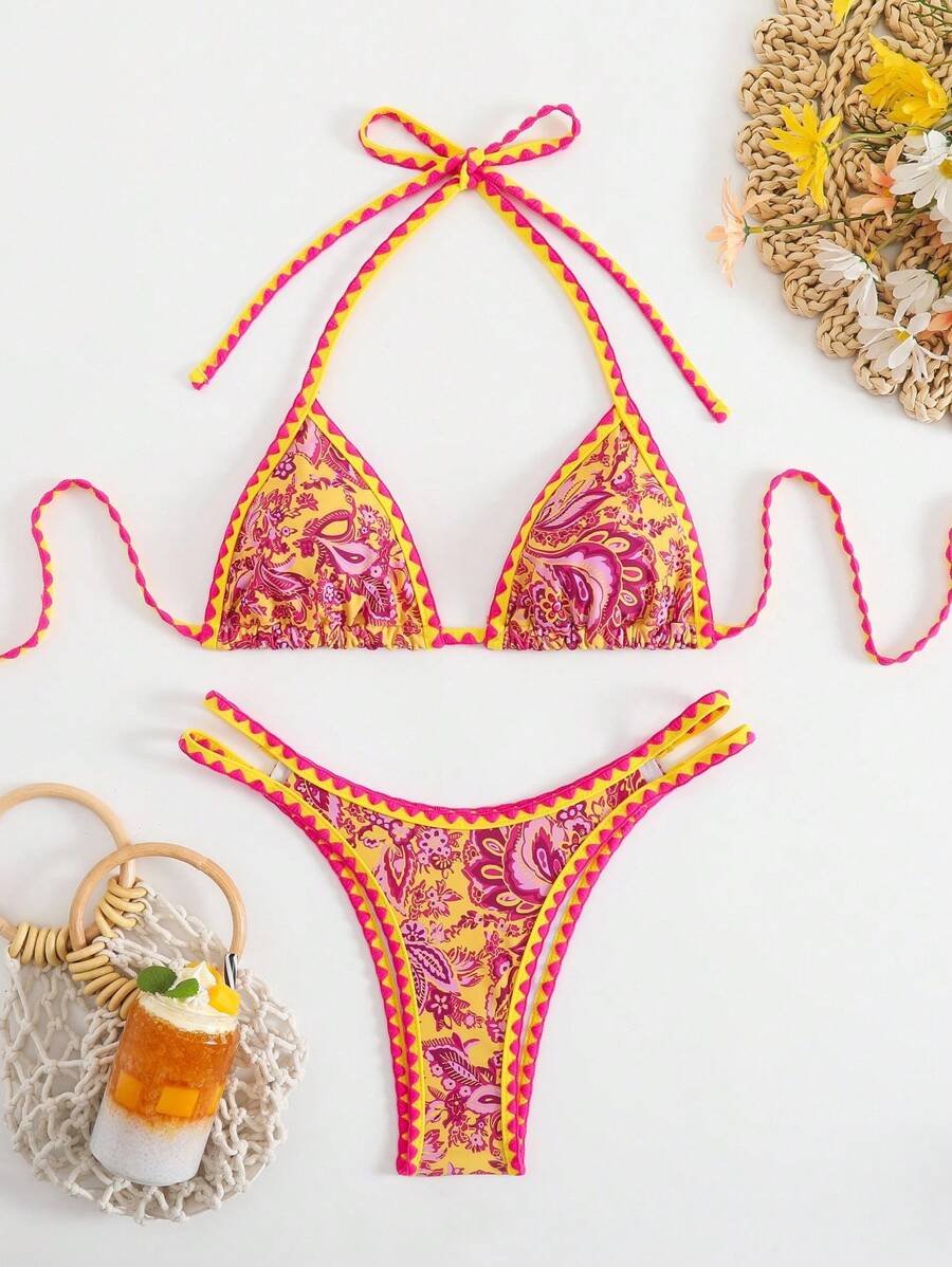 Obsessive Bikini Oro E Nero Goldivia - Allacciatura Al Collo, Morbido E Asciugatura Rapida, Taglie S M L