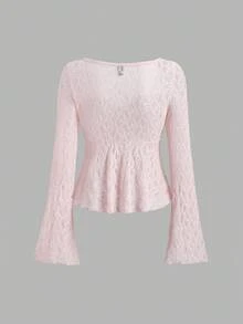 Sweetra Y2K Bowknot Textured Flare Sleeve Top Fall Cloth For Women