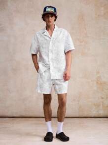 Surfspeed Men's Palm Tree Print Lapel NeckShort Sleeve Shirt And Shorts Beach Outfit