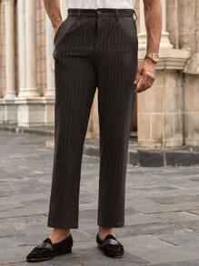 Manfinity NXTstreet 男士经典黑白条纹复古细纹直筒休闲裤，百搭春夏季细条纹裤男士长裤男士正装裤男士细条纹裤正装裤，Old Money - 彩色 - 查看 4