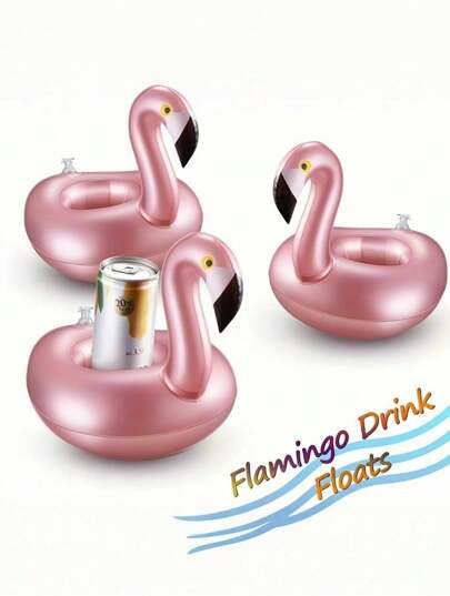 1/5 piezas Soporte flotante reutilizable para bebidas con diseño de flamenco inflable, accesorio para fiestas en la piscina de verano, portavasos flotante con diseño de animal lindo de color rosa para decoración exterior y diversión en la piscina