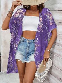 Breezaya Women's Floral All-Over Print Short Sleeve Casual Summer Cardigan