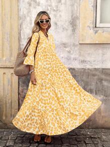 Brillora 女士梭织印花长袖连衣裙 - 黃色 - 查看 5