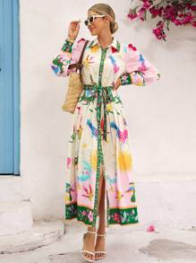 Vivid Eden 女式休闲度假全印花前扣长裙 - 彩色 - 查看 1