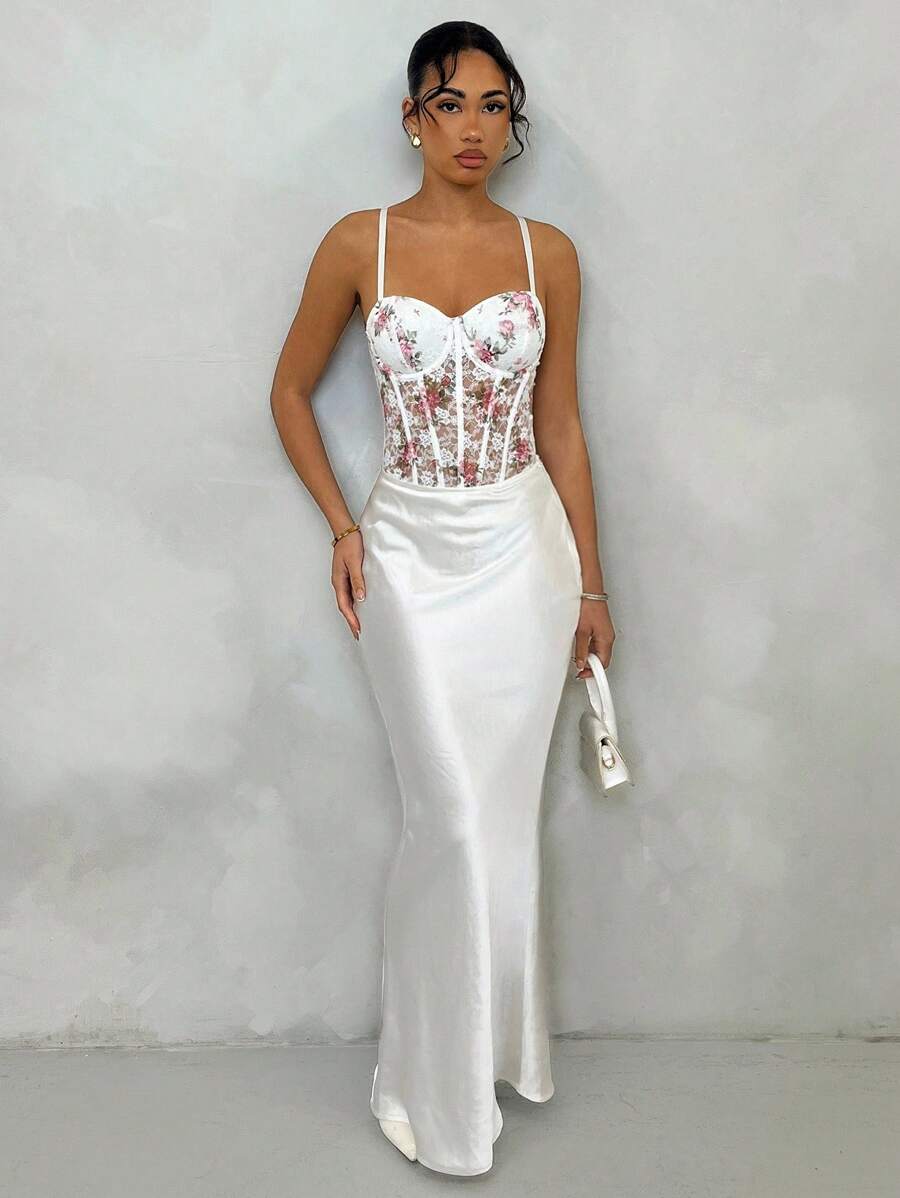 SHEIN PETITE 女士花卉印花紧身衣