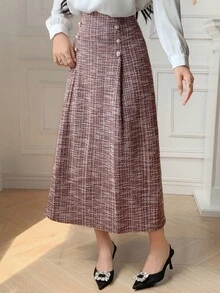 DAZY Saia Assimétrica Elegante e Texturizada para Mulheres, Outono/Inverno - Rosa chiclete - Visão 5