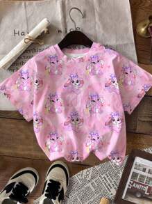 4 件可爱卡通蓝色兔子露露，针迹图案，扎染天蓝色，年轻女孩休闲简约圆领短袖基本款 T 恤，适合春夏季，度假氛围，阳光之旅，休闲春季，夏季度假，可爱的 Y2K 椰子女孩波西米亚假期春假早午餐准备淡蓝色女孩之旅，霓虹海滩氛围，波西米亚嬉皮音乐节，回到学校，2000 年代风格 - 彩色 - 查看 6