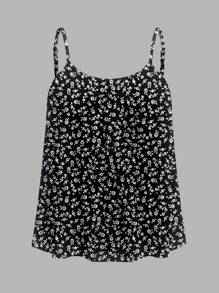 SHEIN EZwear 3 件套大码花卉印花休闲吊带背心，夏季适用，黑/白 & 蓝/白 - 彩色 - 查看 5