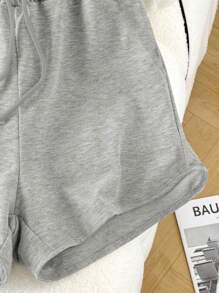 Women's Regular Shoulder Floral Print Loose T-Shirt And Shorts Set - Light Grey - View 3