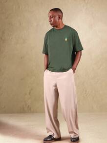 Áo thun oversized thêu chữ thập SUMWON họa tiết hoa và dứa, tay ngắn, phong cách mùa hè thường ngày, họa tiết trái cây nhiệt đới, thời trang đường phố, đi nghỉ mát. - Màu xanh lá cây đậm - Xem 4