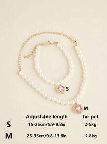 1 pieza Collar de perro y gato blanco con perlas, collar de gatito y collar de perro con forma de pera, accesorios de joyería bonitos con rhinestones con forma de corazón, para boda, fiesta de cumpleaños, cachorro, mascota y collar básico para perro pequeño