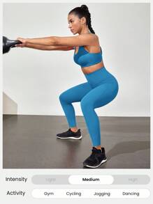 GLOWMODE 24 英寸 CoreHold FeatherFit™-Sculpt CoreHold 防滑贴身塑形无前缝紧身裤，带侧袋，中等强度健身慢跑健身房训练 - 漫遊藍 - 查看 8