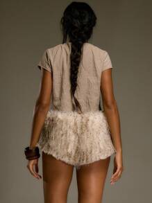 MUSERA Áo croptop tay ngắn nhăn nhúm phong cách miền Tây nước Mỹ, mùa hè, đường phố, thường ngày, lễ hội, boho, vùng Trung Tây, mùa xuân, ngày lễ - Xám - Xem 4
