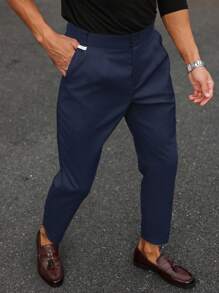 Manfinity Mode Men's Casual Versatile Solid Color Tapered Suit Pants Men Clothing Men Pants Navy Blue Pants Men Men Clothes Men Pants Men S Clothes Men Pants Man Clothes Men Pants - Navy Blue - View 5