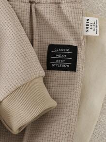 SHEIN 2pcs Baby Boy Toddler Newborn 0-3 Years Old Casual Everyday Waffle Knit Crew Neck Sweatshirt And Pants Set, Beige And Khaki Fall Winter - Khaki - View 8