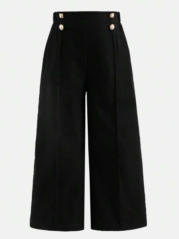 Elladie kids Young Girls' Plain Color Double-Breasted Wide-Leg Pleated Casual Pants Fall Winter