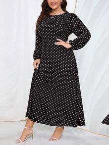 SHEIN Clasi 大码优雅波尔卡圆点印花灯笼袖长裙 - 彩色 - 查看 5