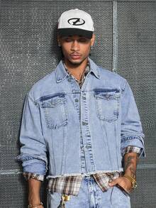 AXEPEAK 男士梭织休闲宽松长袖短款夹克，秋季 - 藍色 - 查看 7