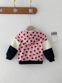 SHEIN Babygirl Fashion Design Cute Color Matching Girl Heart Pattern Textured Fabric Hooded Jacket, Comfortable And Soft Fabric Cares For Baby's Skin, Warm And Practical, Suitable For Autumn And Winter, Is The First Choice For Mothers Shopping, Versatile - Multicolor - View 3