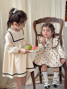 LMoss Kids 女婴心形图案荷叶边圆领梭织连衣裙 - 彩色 - 查看 7